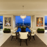 Interior view of contemporary home. - Interior view apartment, dining room, interior design, living room, real estate, room, orange