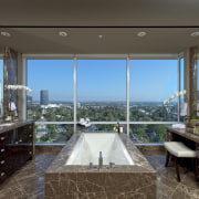 View of contemporary bathroom with marble slabs. - apartment, architecture, condominium, estate, home, interior design, penthouse apartment, property, real estate, room, suite, window, black