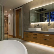 This master suite makes use of the sea bathroom, countertop, interior design, room, brown