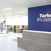 View of the Tarkett Academy - View of exhibition, floor, flooring, institution, interior design, office, product design, white