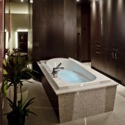 View of contemporary bathroom with dark cabinets - bathroom, interior design, room, brown