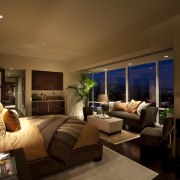 This master suite was designed by Jon Kreuger ceiling, estate, home, interior design, lighting, living room, property, real estate, room, brown, black