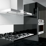 View of modern kitchen fitted with Kleenmaid appliances. home appliance, kitchen, kitchen appliance, kitchen stove, product, product design, black, white, gray