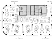 Floor plan for the offices of the Public area, black and white, design, diagram, drawing, floor plan, font, line, plan, product, product design, schematic, text, white