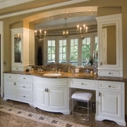 This is a master suite designed by Chuck cabinetry, countertop, cuisine classique, estate, floor, flooring, furniture, home, interior design, kitchen, room, brown, gray