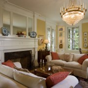 View of lounge area with light toned couches, ceiling, estate, furniture, home, interior design, living room, room, brown, gray