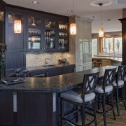 Old oak kitchen. Island with seating for 5. countertop, interior design, kitchen, black, gray