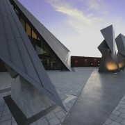 View of the exterior of the Albany Entertainment architecture, building, daylighting, reflection, roof, sky, structure, sunlight, tourist attraction, gray, black