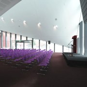 View of the interior stage/seating area of the architecture, auditorium, ceiling, daylighting, structure, black, white