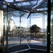 View of the entrance of the Novotel Auckland architecture, daylighting, door, glass, reflection, structure, window, black