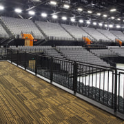 View of the interior at Claudlands Arena Hamilton, arena, fence, iron, line, sport venue, structure, black