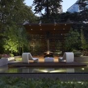 View of "Reflections" a landscape by Designer Dean architecture, backyard, courtyard, estate, garden, home, house, landscape, landscape lighting, landscaping, lighting, outdoor structure, plant, real estate, yard, black