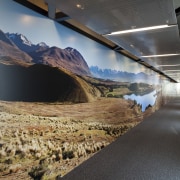 View of the interior of Christchurch Airport.Features various sky, tourist attraction, black, gray