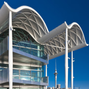 View of the Viaduct Events Center in Auckland's architecture, building, commercial building, convention center, corporate headquarters, facade, mixed use, product design, sky, structure, blue