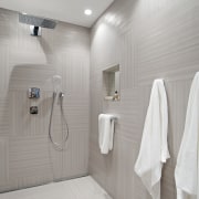 This bathroom was the winner of the small bathroom, ceiling, floor, flooring, home, interior design, plumbing fixture, room, tile, gray