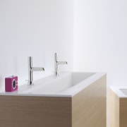 This bathroom fitting was designed by the Kohler bathroom, bathroom accessory, bathroom cabinet, bathroom sink, plumbing fixture, product, product design, sink, tap, white