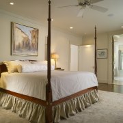 This master suite's architects were James Hess and bed, bed frame, bedroom, ceiling, estate, floor, flooring, furniture, home, interior design, property, real estate, room, suite, wall, window, brown, gray