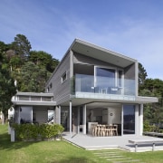 This house was designed by Hamish Cameron NZIA architecture, building, cottage, elevation, estate, facade, farmhouse, home, house, property, real estate, residential area, siding, villa, teal