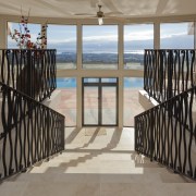 These windows were created with Glasshape's new curved apartment, balcony, baluster, estate, floor, handrail, home, house, iron, property, real estate, stairs, window, black, gray, brown