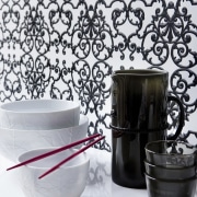 This wallpaper was supplied and designed by Pacific ceramic, coffee cup, cup, flowerpot, interior design, porcelain, product design, tableware, tap, vase, wallpaper, white, black