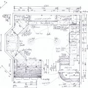 This kitchen was designed by Debra DeLorenzo of area, artwork, black and white, design, diagram, drawing, engineering, floor plan, line, line art, plan, product design, technical drawing, text, white