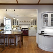 This kitchen was designed by Debra DeLorenzo of cabinetry, countertop, cuisine classique, floor, flooring, hardwood, home, interior design, kitchen, real estate, room, wood flooring, gray