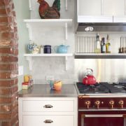 View of shelving in kitchen designed by Mikal cabinetry, chest of drawers, countertop, cuisine classique, furniture, hardwood, home, home appliance, interior design, kitchen, room, shelf, shelving, white