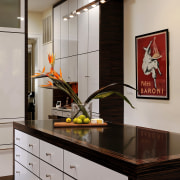 View of kitchen designed by Jennifer Gilmer.  cabinetry, countertop, furniture, interior design, kitchen, room, gray