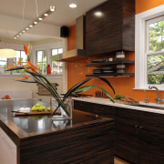 View of kitchen designed by Jennifer Gilmer.  countertop, home, house, interior design, kitchen, real estate, room