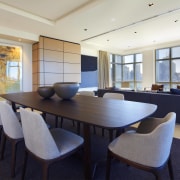 View of dining area at The Residence, Hyde architecture, dining room, house, interior design, real estate, room, table, gray