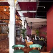 Here is a view of Auckland's Q theatre, architecture, ceiling, interior design, living room, lobby, red