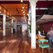 Here is a view of Auckland's Q theatre, flooring, interior design, lobby, wood, red