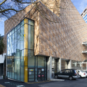 Here is an exterior view of Auckland's Q architecture, building, commercial building, condominium, facade, home, house, metropolitan area, mixed use, neighbourhood, real estate, residential area, gray