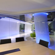 Here is the Maybank Tower in Singapore which architecture, ceiling, interior design, lighting, blue, gray