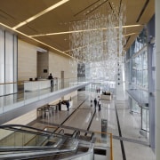 Here is a view of the ICC (International architecture, building, ceiling, daylighting, glass, handrail, interior design, lobby, gray