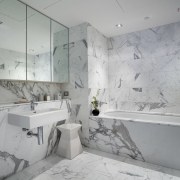 View of contemporary light toned bathroom with marble architecture, bathroom, floor, home, interior design, product design, property, room, tile, wall, gray