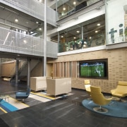 Here is a view of the new Telecom interior design, lobby, black