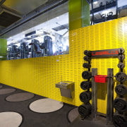 This Les Mills gym in the Britomart precinct interior design, room, structure, yellow, black