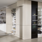 Photography of the "FloatingSpaces" system by SieMatic. home appliance, interior design, kitchen, major appliance, refrigerator, gray