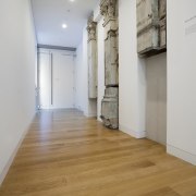 Here is a view of the hardwood flooring apartment, daylighting, floor, flooring, hardwood, home, interior design, laminate flooring, loft, property, real estate, room, wood, wood flooring, gray, brown