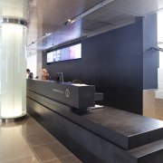 Italian Stone did the stonework for this, the architecture, floor, furniture, interior design, lobby, product design, table, gray, black