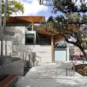 Here is a view of the Auckland Art architecture, home, house, outdoor structure, real estate, tree, black, white