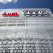 The aluminum facade and metal work was done architecture, building, daytime, facade, sky, gray, white