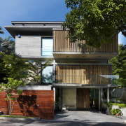 This home was designed with environmental principals in architecture, building, condominium, facade, home, house, neighbourhood, property, real estate, residential area, black