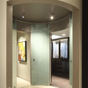 View of circular mirror feature. - View of architecture, bathroom, ceiling, door, interior design, room, orange, brown