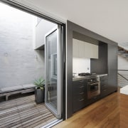 View of dark toned kitchen drawers and stainless architecture, house, interior design, real estate, gray