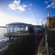Seen here is a new building on the dock, sea, sky, water, water transportation, waterway, black