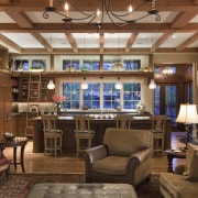 View of traditional style lounge area with brown ceiling, interior design, living room, lobby, room, brown