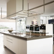 View of contemporary kitchen with white island. - architecture, cabinetry, countertop, cuisine classique, furniture, interior design, kitchen, product design, white