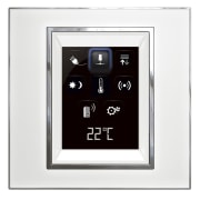 View of home automation system with signs and electronic device, product design, technology, white